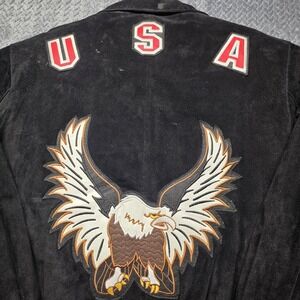 Motorcycle Jacket Men's XXL USA Eagle Ameri Mode‎ Black Suede Leather Zip Liner